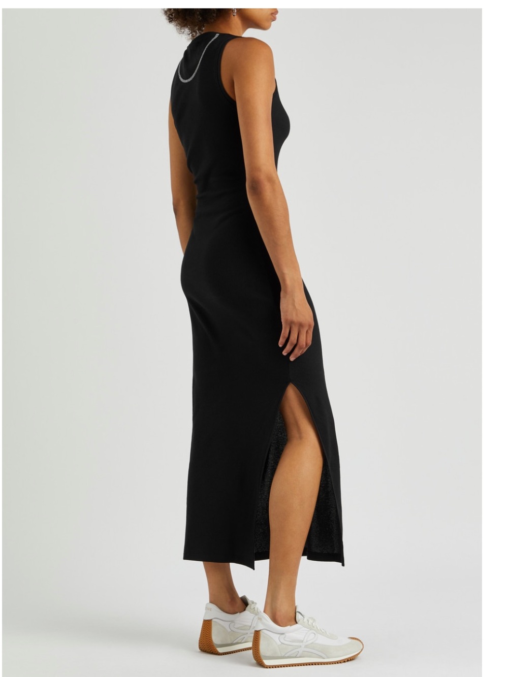 NEW LOEWE Anagram Ribbed Cotton Tank Maxi Dress Black Size S Luxury Minimalist - Picture 6 of 11